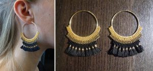 Créoles à pompons Doré Bronze Noir